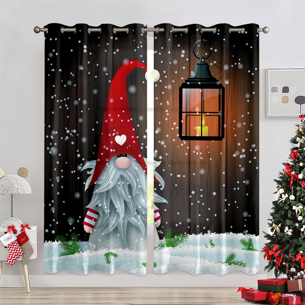 2 peças Natal feriado vermelho cortinas decorativas boneco de neve presente árvore de natal sala quarto varanda cortinas decorativas