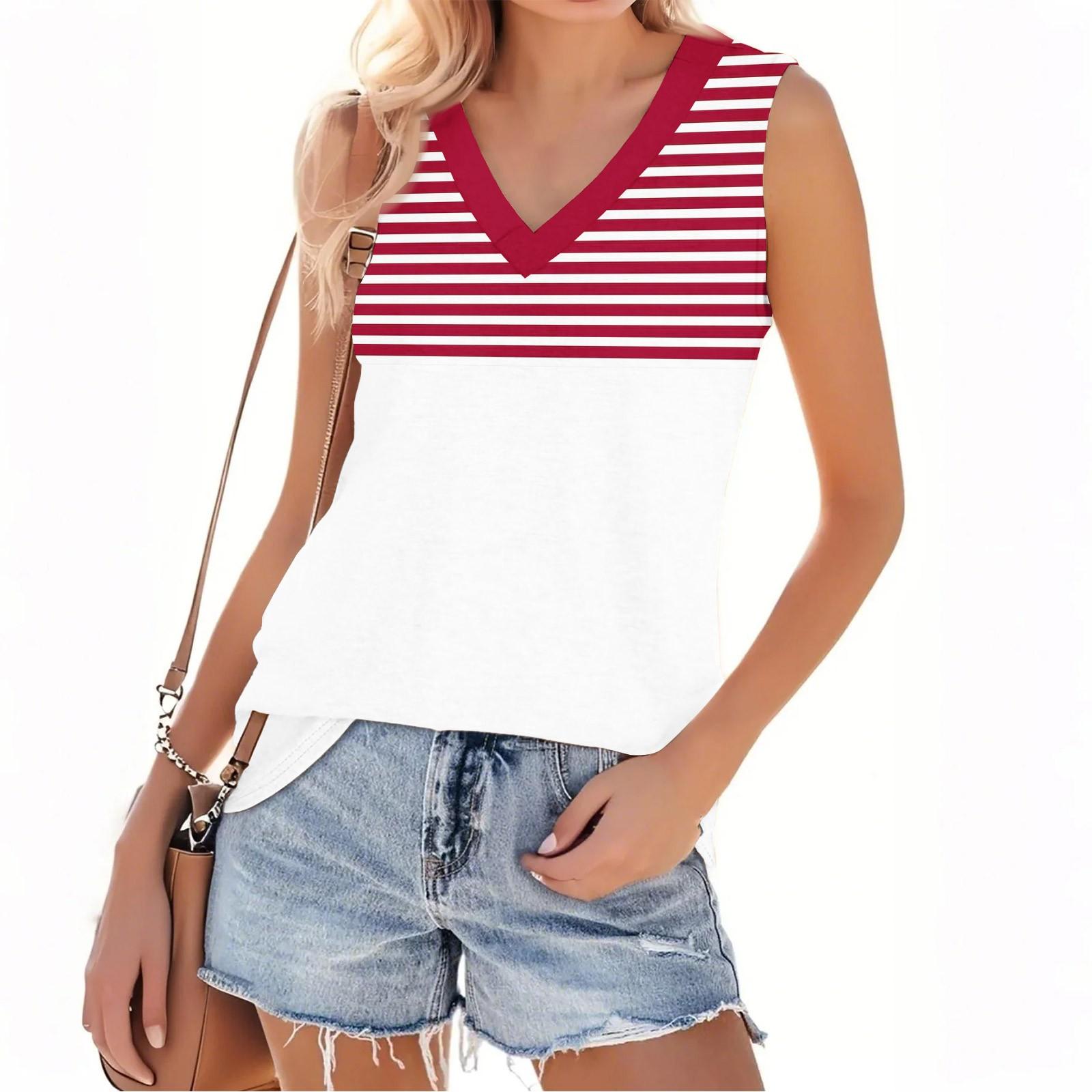 

Женская мода повседневный повседневный универсальный полосатый фактурный облегающий летний жилет-топ XL красный