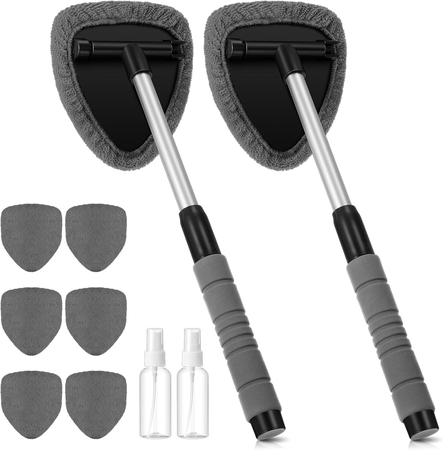 

10 Pcs Car Window Cleaner Windshield Cleaning Supplies with Extendable Handle Include 6 Microfiber Bonnets 2 Empty 60ml Spray Bottle сірий колір
