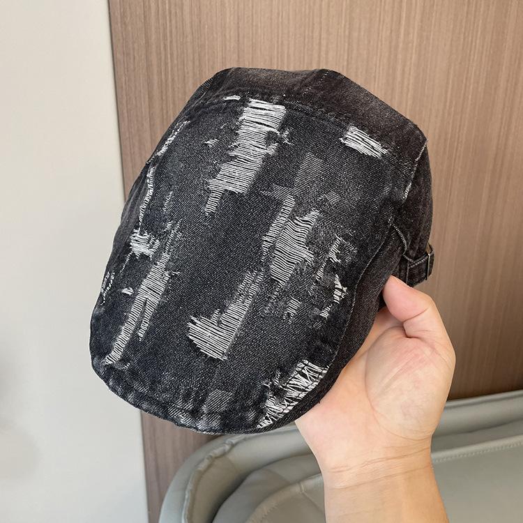 

Корейская джинсовая кепка, женская шляпа с накидкой, рваный берет, ретро-шляпа, мужские и женские шляпы от солнца M（56-58cm） чёрный