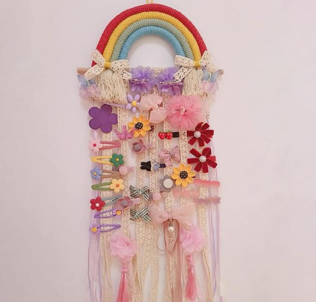 Rainbow Lace Hairpin & Headband Organizer for Kids' Room Decor