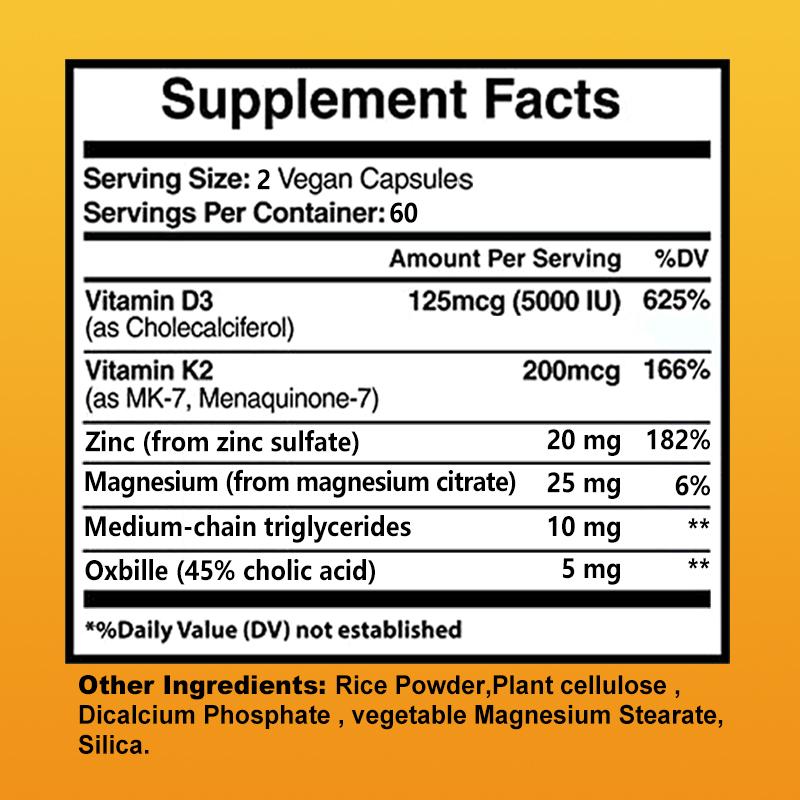 Vitamina D3 5000 UI + K2 MK7 200 mcg Alta Dose - 120 Capsule Vegetariane