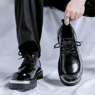 Classic Black Men's British Style Thick Soled Formal Leather Shoes Fashionable Lace Up Comfortable Business Casual Leather Shoes