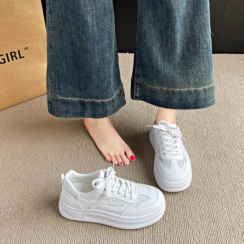 Thick-soled breathable small mesh white shoes women's 2025 new summer thin board shoes versatile height-increasing sports and leisure shoes women