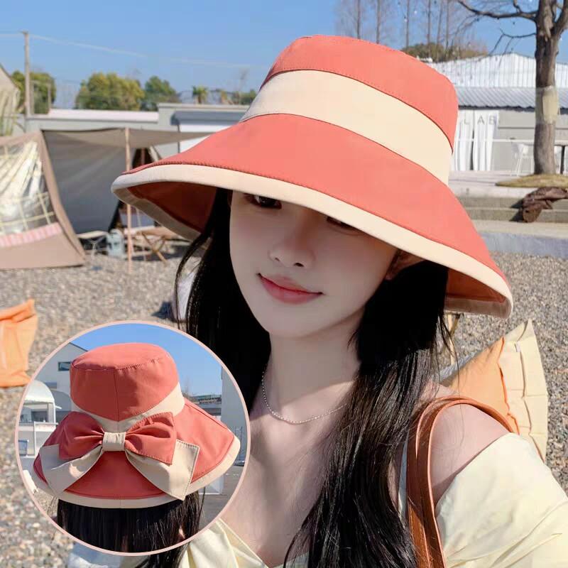 

1pc Women s Summer Panama Hat Travel Sun Protection Fisherman Cap Wide Brim Fashion Butterfly Knot Face Slimming Breathable Hat Adjustable помаранчевий