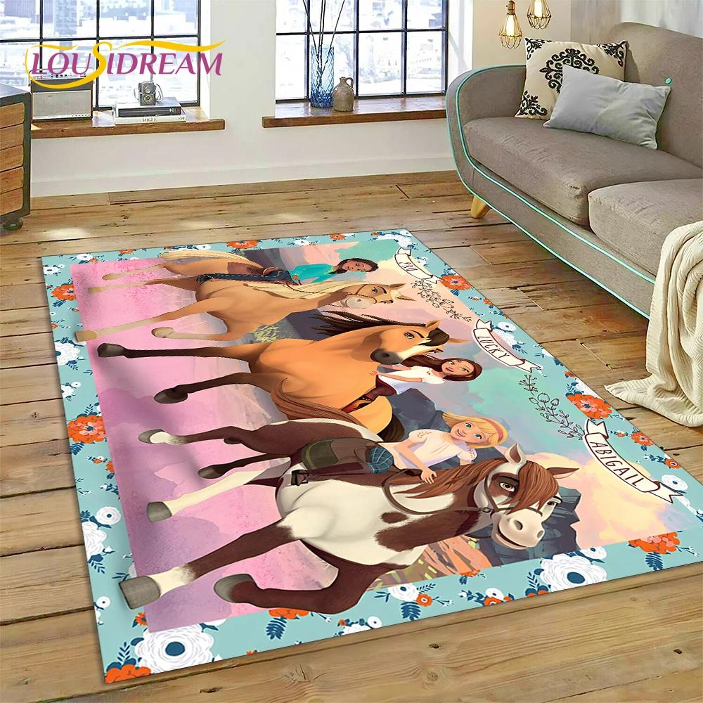 Spirit Riding Free Cartoon Horses Rug Carpet for Living Room Bedroom Home Decor,Non-slip Decoration for Sofa Doormat Girl Gift