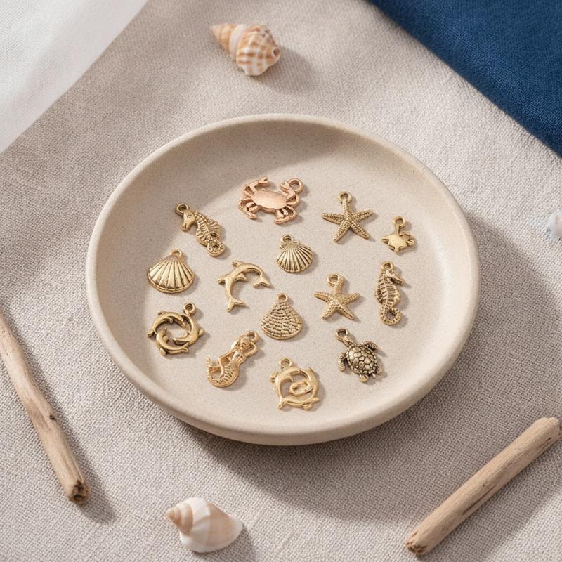 20/100Pcs Kc Silver Gold Plated Ocean-Themed Charm Set Random Assortment – Diy Jewelry Making Kit For Necklaces