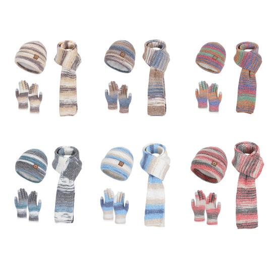 3Pcs/Set Women Winter Hat Scarf Gloves Set Thickened Velvet Lining