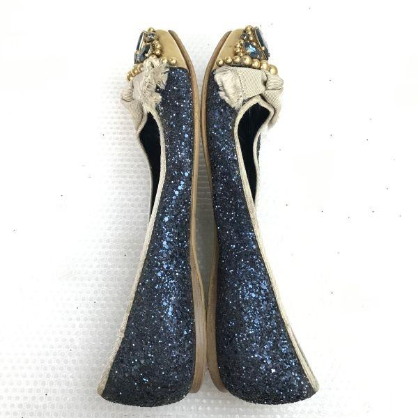 MIUMIU Włochy Brokatowe Baleriny 24.0-25.0 Niebieskie Buty Ćwiekowane(UŻYWANY)