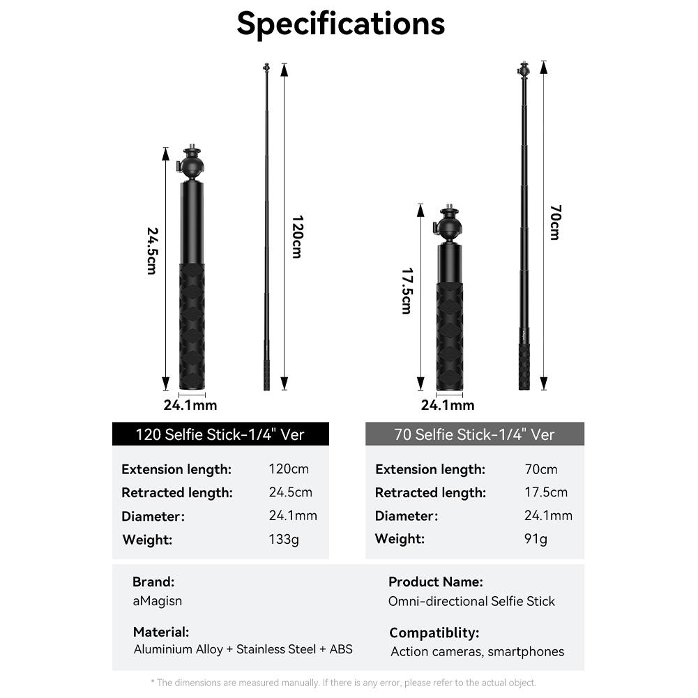360° Rotatable Selfie Stick Portable Extendable Invisible Pole Compatible For DJI ACTION 3/4/pocket3 Action Camera