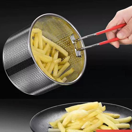 Edelstahl Frittierkorb mit Griff Große Kapazität Netzsieb zum Frittieren Abtropfen Dämpfen Rostbeständiges Küchenwerkzeug für Hähnchenflügel