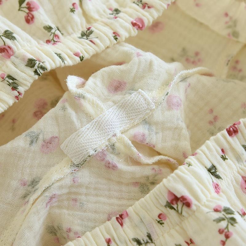 Spring and Autumn Women's Pajama Set 100% Cotton Crepe Long Sleeved Pants Two Piece Cute and Sweet Home Fury Set Ladies