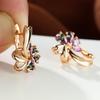 European and American Style Wish Champagne Gold Colorful AB Diamond Flower Ear Buckle Earrings Women's Retro Jewelry