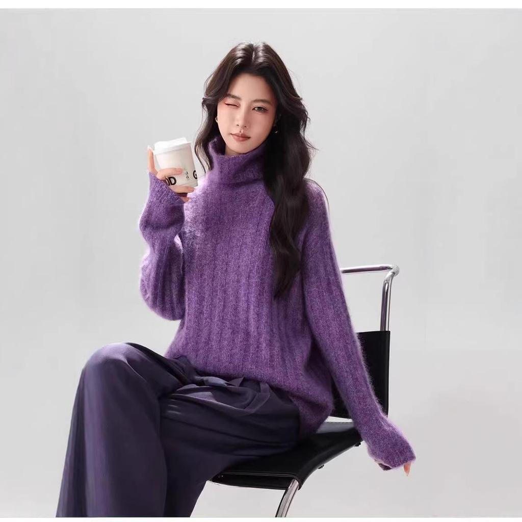 Luxury High-Neck Wool Sweater for Women - Cozy, Loose-Fit Pullover, Perfect for Autumn and Winter
