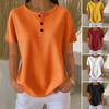 Damen Oberteile Rundhals Knöpfe Halbe Knopfleiste Kurze Ärmel Freizeit Oberteile Einfarbige Lockere Passform Waffelstruktur Sommer T-Shirt