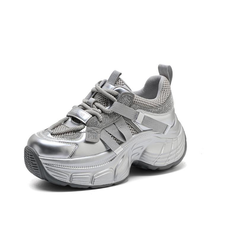 

thick-soled leather dad shoes women s new versatile casual spring height increase small casual shoes sports explosion 39 срібний