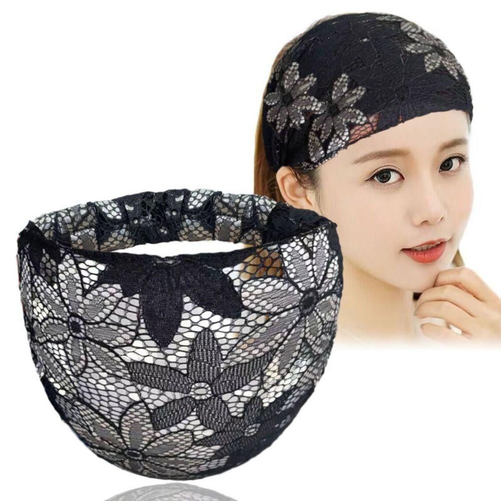 Hollow Mesh Flower Headband Hair Hoop Wide Side Head Wrap Fashion Lace Hairbands  Mother