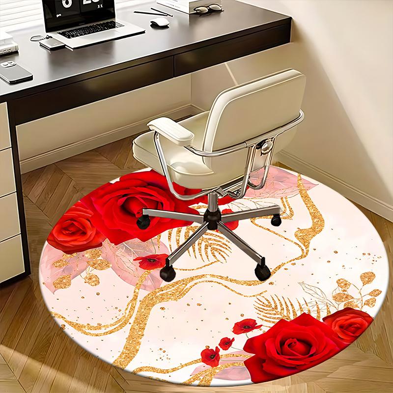 Elegante Rote Rose Stuhlmatte Luxuriöses Florales Design für Wohnkultur, Büroteppich, Wohnzimmergeschenk, Schlafzimmerboden