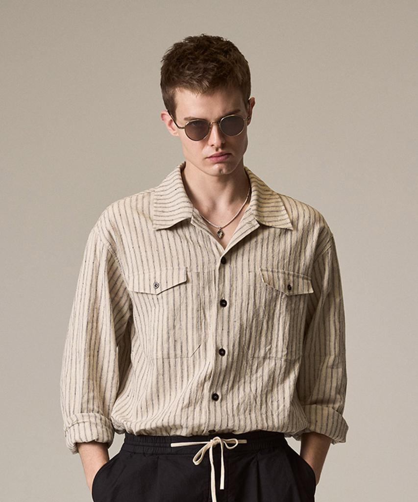 Laijeuaenbillou Utility Overshirt Linen Stripe