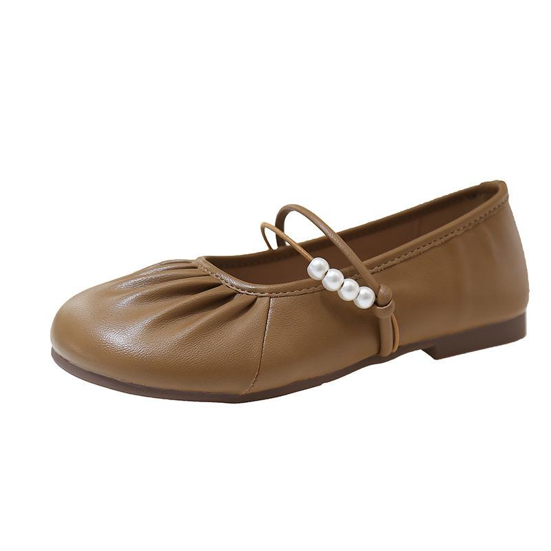 Damen Frühling flacher Mund Mary Jane Einzel Schuhe runder Kopf Schnalle ein Wort plissierter Temperament Gürtel retro