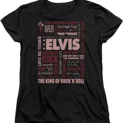 A&E Designs Elvis Presley Camiseta para Mujer Flashback Negra