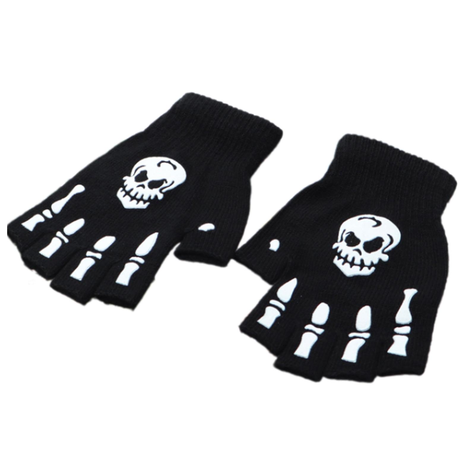 

Student Skeleton Thermal Gloves Thick Gloves Stylish Knit Halloween Thermal Winter Warm Half Finger Gloves C