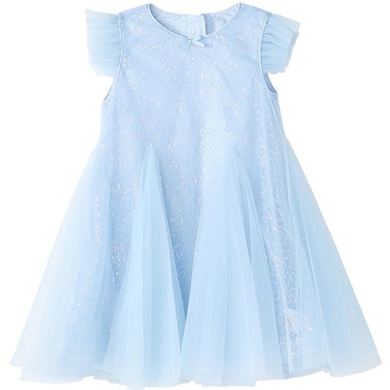 Girls' Summer Sequin Mesh Splicing Princess Dress
