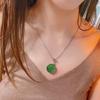 925 Sterling Silver Women's Pendant Necklace with Natural Green Chalcedony and Round Diamond-Set - Elegant Light Luxury Style