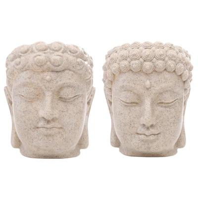Buddha Head Figurine Flower Pot Plant Container Resin Desktop Ornament Planter for Patio Desk Shelf Indoor Outdoor Home Decor