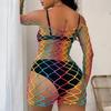 Colorful Stripes Crotchless Bodystocking For Sexy Lingerie Bodysuit Black Full Body Stockings Erotic Adult Female Sex Game Costume