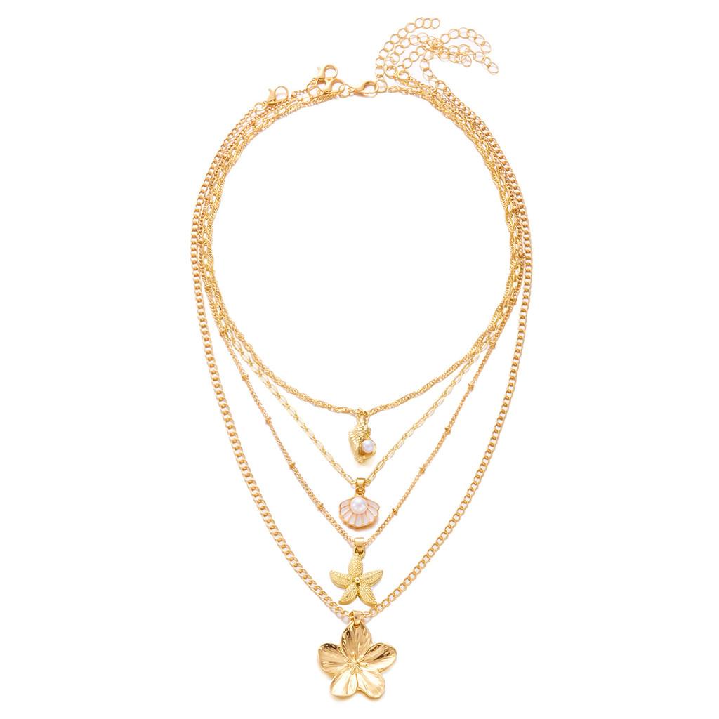 Bohemian Starfish Pearl Pendant Necklace For Women With Multilayer Design And Zinc Alloy Chain