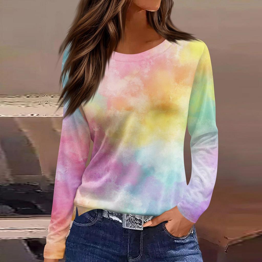 Damski codzienny top z długim rękawem z nadrukiem z okrągłym dekoltem