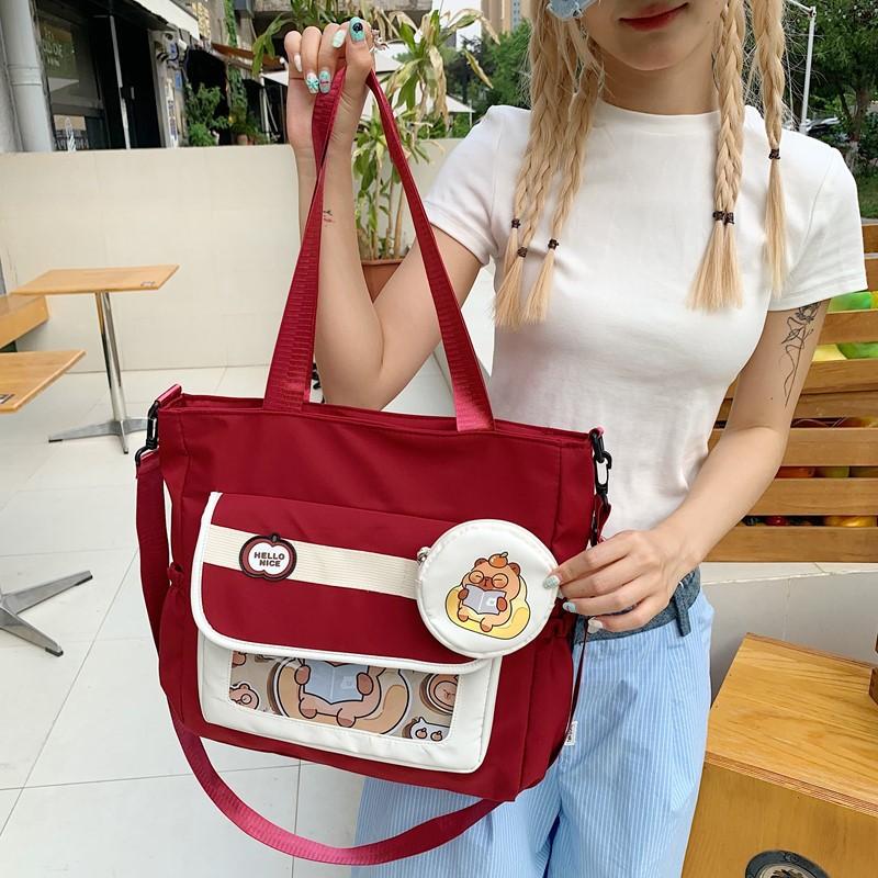 Contrasting color splicing primary and secondary school students cute class make-up storage bag Japanese new two-dimensional girl shoulder bag