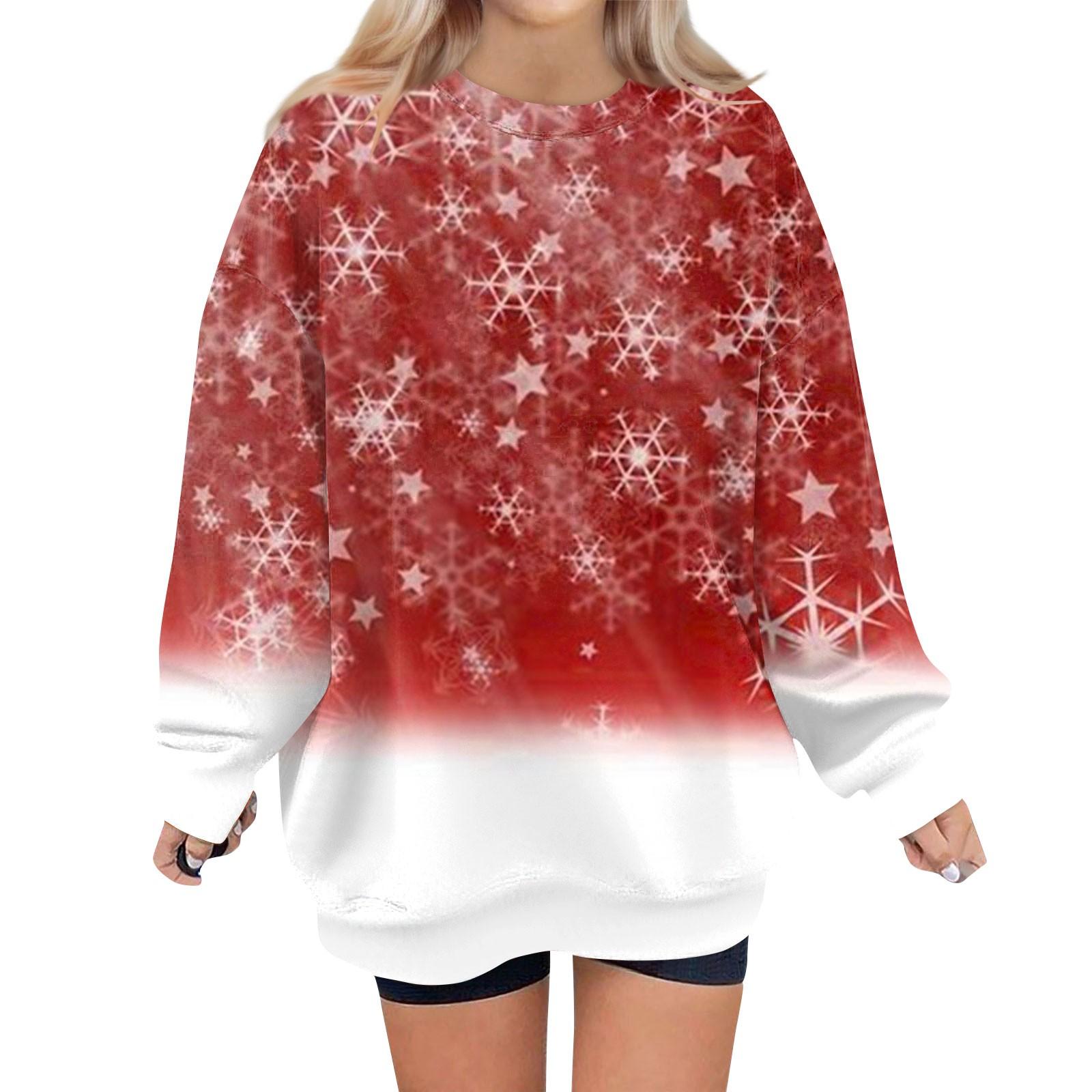 Женский свитер с круглым вырезом и длинными рукавами с рождественским принтом — фото 5