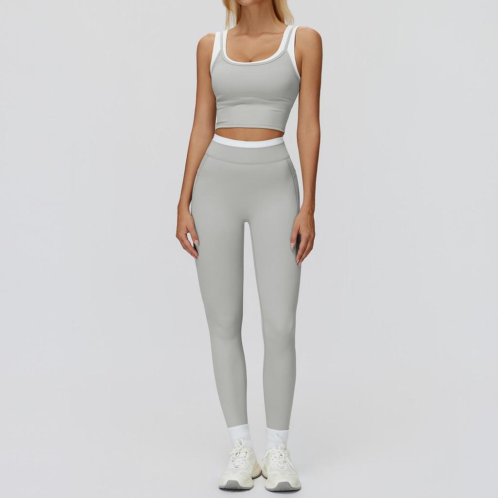 Completo da Yoga da Donna Transfrontaliero: Color Block Nude Feel, Vita Alta Costolata, Abbigliamento Sportivo Fitness Versatile