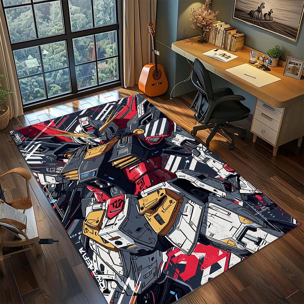 Vintage Gundam Manga Panel Monochromer Stil Teppich Teppich Großer Bereich Teppich Rutschfeste Waschbare Fußmatte Gamer Zimmer Schlafzimmer Heimdekoration