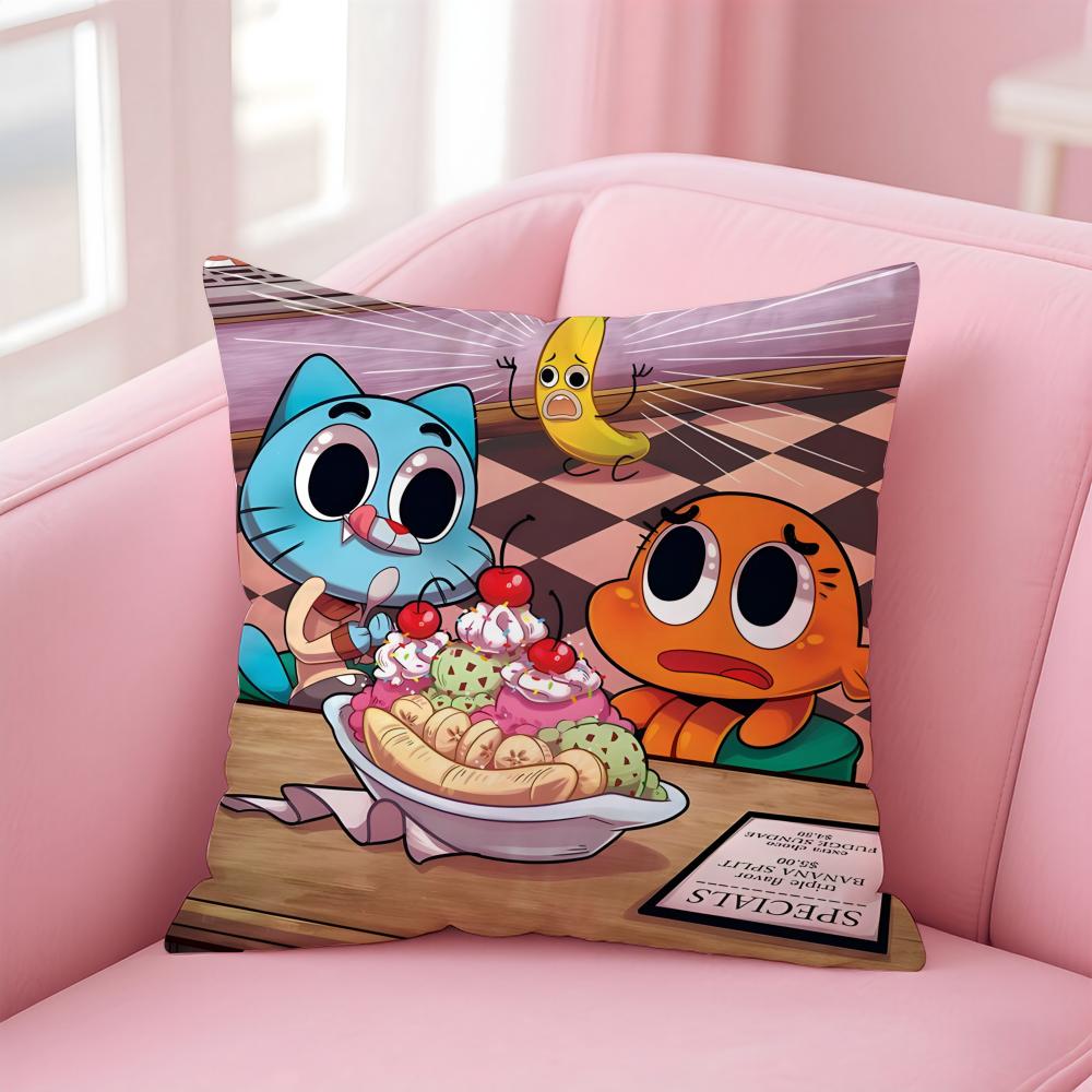 Classic British Cartoon TThe Amazing World of Gumball Cushion Cover Pillow Case Soft Skin Friendly Fabric  Concealed Zipper