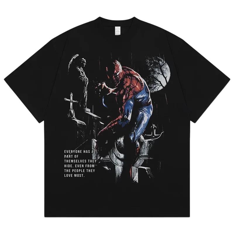 

Чоловіча футболка Marvel The Amazing Spider-Man з класичною цитатою та графікою в кількох позах, оверсайз ретро-футболка з коміксів, унісекс вуличний топ супергероя XXL чорний