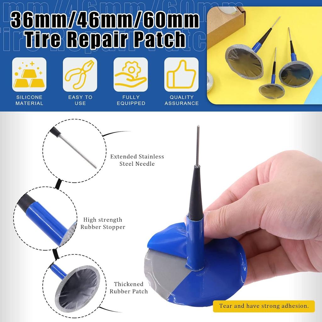 Glarks 26Pcs Tire Repair Patch Tool Kit Including 1Pc Tire Patch Roller, 1Pc Tire Inner Liner Scraper and 24Pcs 4mm/6mm/9mm Tire Repair Patch Plug