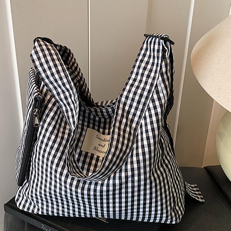 Nuova borsa tote a tracolla di grande capacità per il tempo libero in stile pigro, borsa in tela con stampa a scacchi e leopardata di alto valore