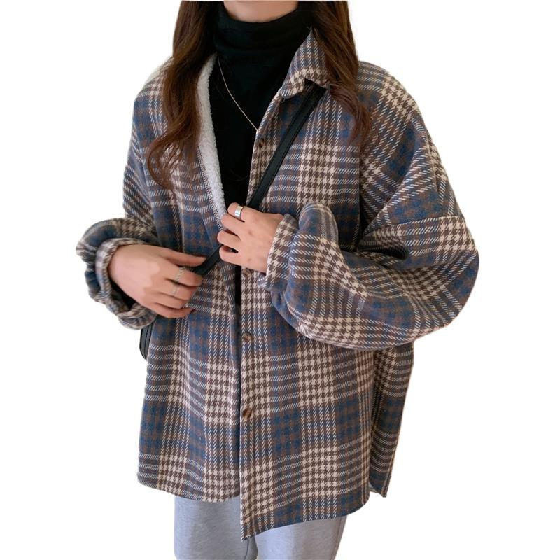 Women's Plaid Long-Sleeve Fleece-Lined Wool Shirt-Coat for Autumn/Winter 2025 – New Design, Niche and Versatile