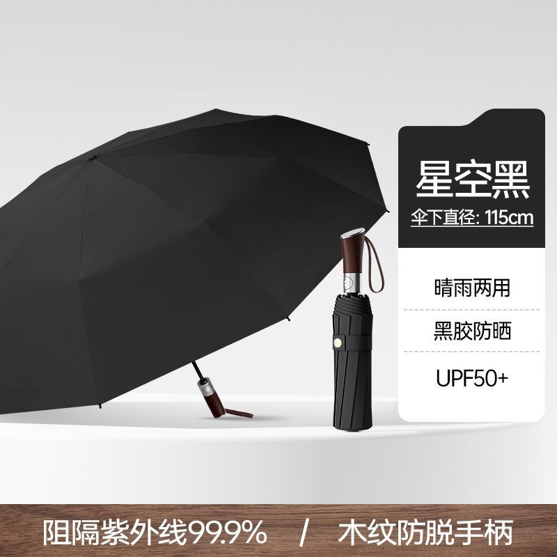 Retro wooden handle 11 bone automatic umbrella vinyl sunscreen rain umbrella wholesale male large business advertising umbrella