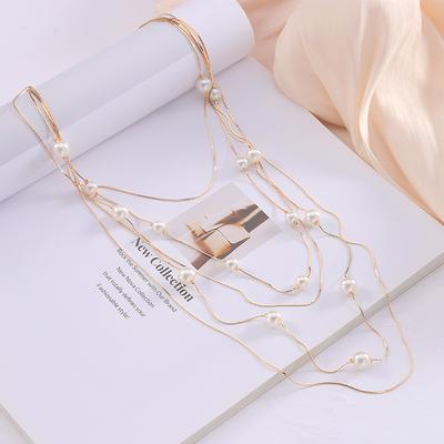 Autumn and Winter Simple Solid Color Imitation Pearl Necklace High-end Snake Bone Chain Warm Color Sweater Chain Women's Collarbone Chain