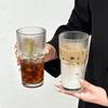 Ribbed Glass Tumbler with Lid And Straw, 560ml Capacity Iced Coffee Cup, Reusable Cold Drink Glass for Home, Travel Cup Fits Car Holder