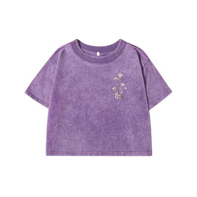 Beautiful Flower Printing Female Washed Short T-Shirt Summer Cool T Shirts Distress Clothes Breathable Retro T-Shirt