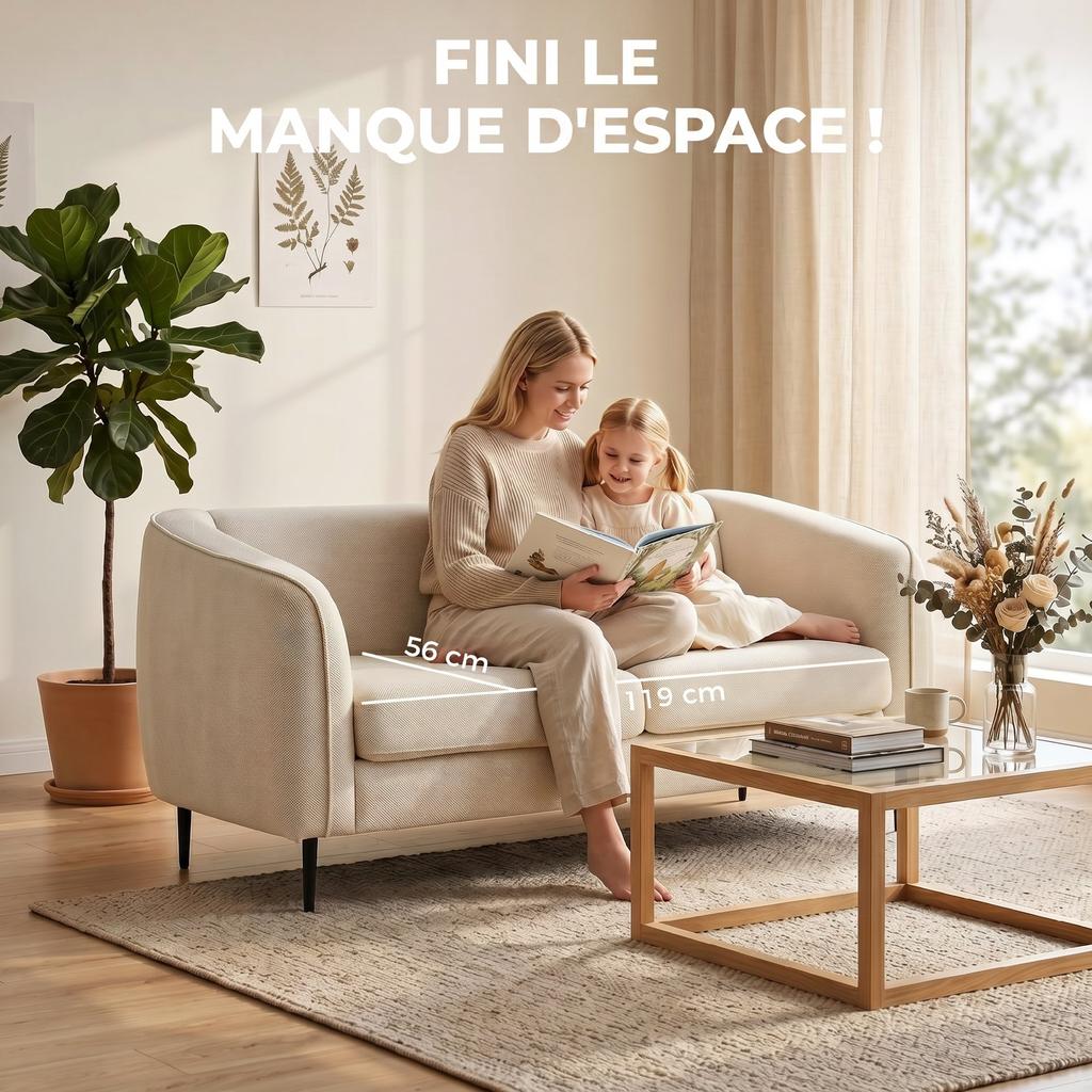 Velvet Sofa, 2-Seater, 160 cm, Padded Seat, Spring Cushion, Beige