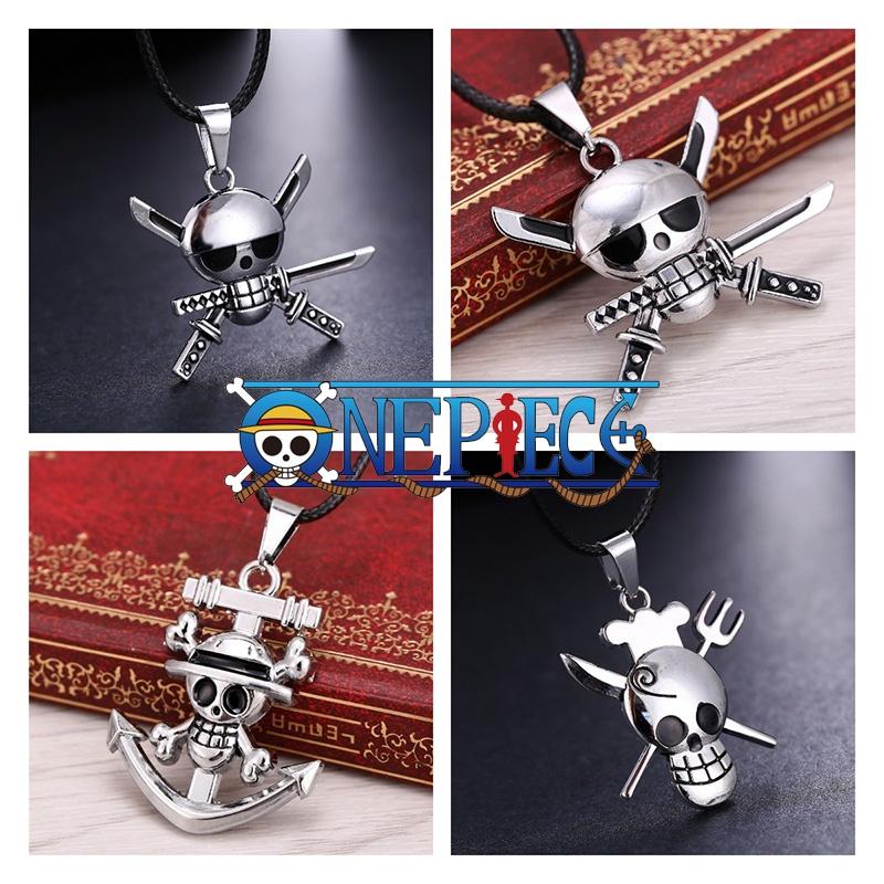 Stylish One Piece Black Alloy Skull Necklace For Young Adults, Featuring Sanji And Whitebeard