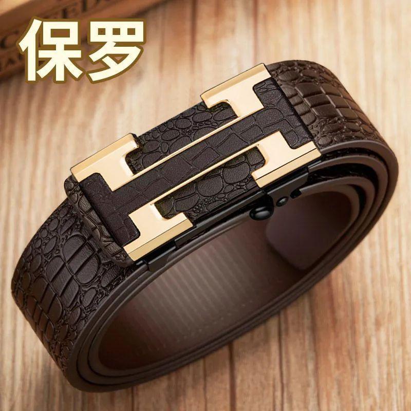 

Men S Alligator Pattern Toothless Automatic Buckle Wear Business Belt Belt Belt Personalized Belt 110cm