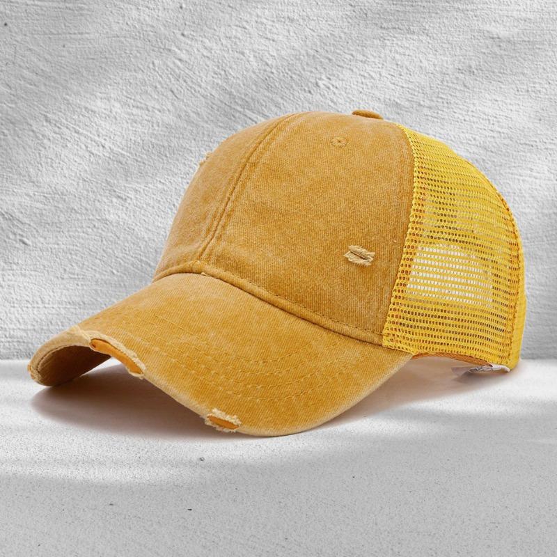 Washed mesh cap soft top light plate holes summer breathable sun protection new casual hollow mesh cap embroidery