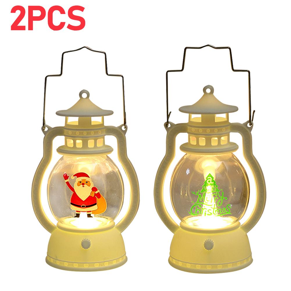 Christmas Portable Lantern Battery Operated Santa Claus Snowman Oil Lamp with Handle Xmas New Year Gifts for Table Decoration